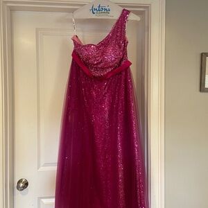 Custom made sequin one shoulder full-length prom dress